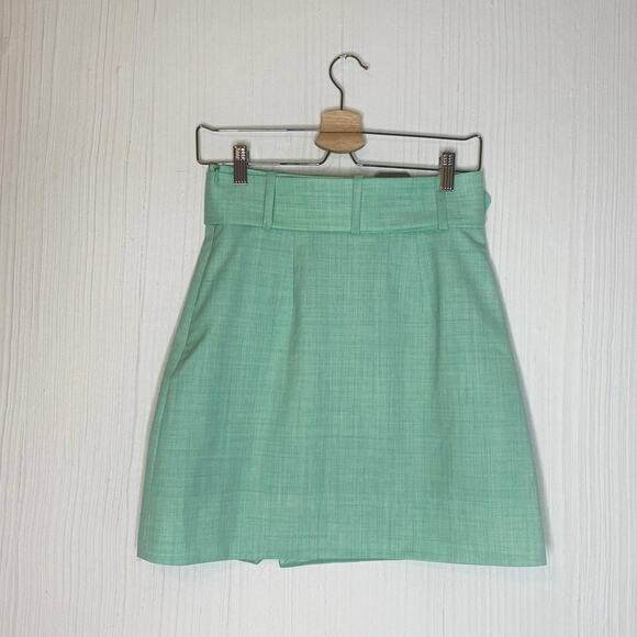 & OTHER STORIES Mint Green Belted Tailored Overlap Mini Skirt US 4 - Picture 12 of 15